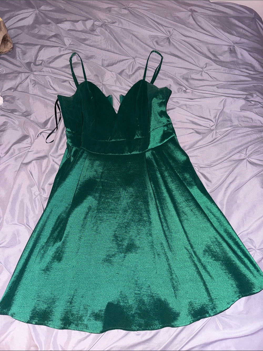 Lulu's Emerald Green Satin Mini Dress with Spaghetti Straps